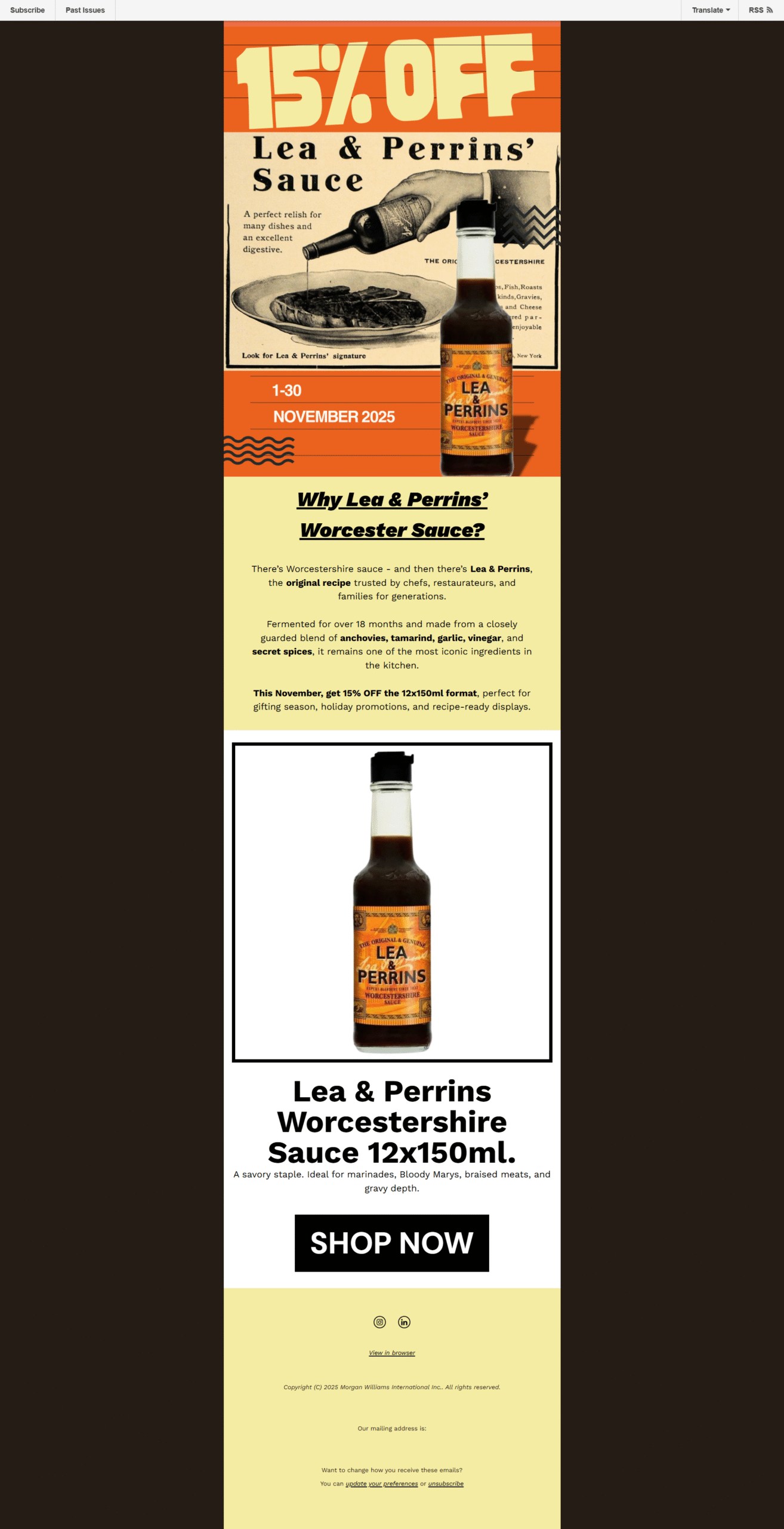 Lea & Perrins Mailchimp campaign layout