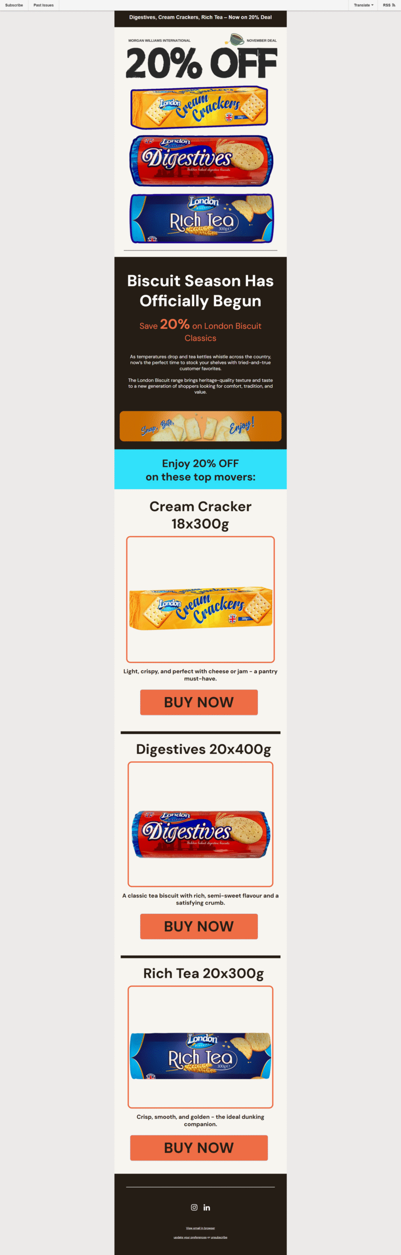 London Biscuits Mailchimp campaign layout